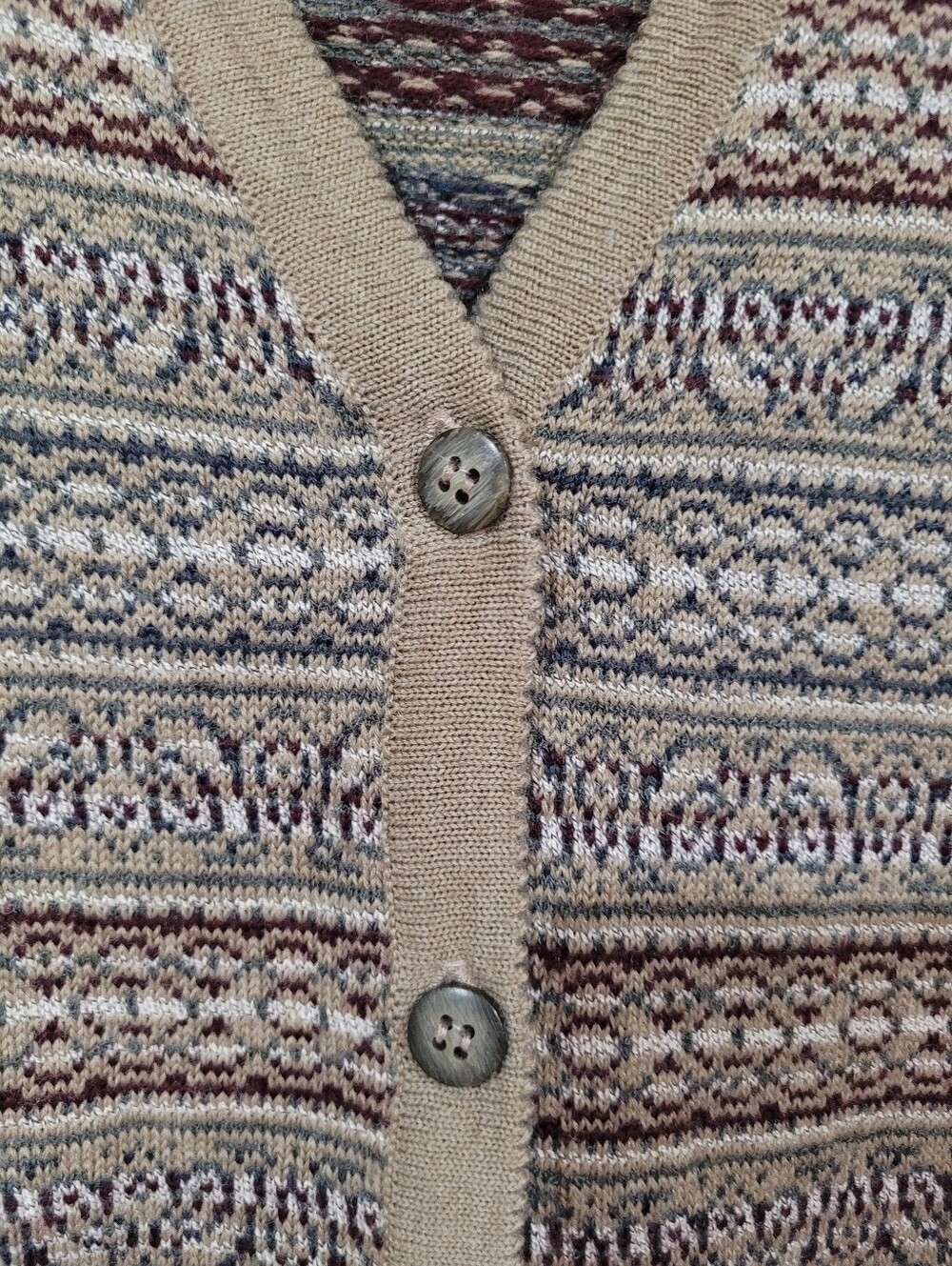 Liz Claiborne Vintage Beige Patterned Button Front Sweater Vest Fair Isle Large - Picture 3 of 6